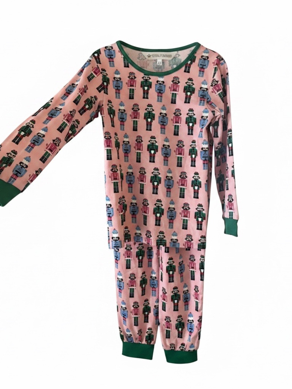 Kids Nutcracker Print Pink Pajama Set - Green Trim